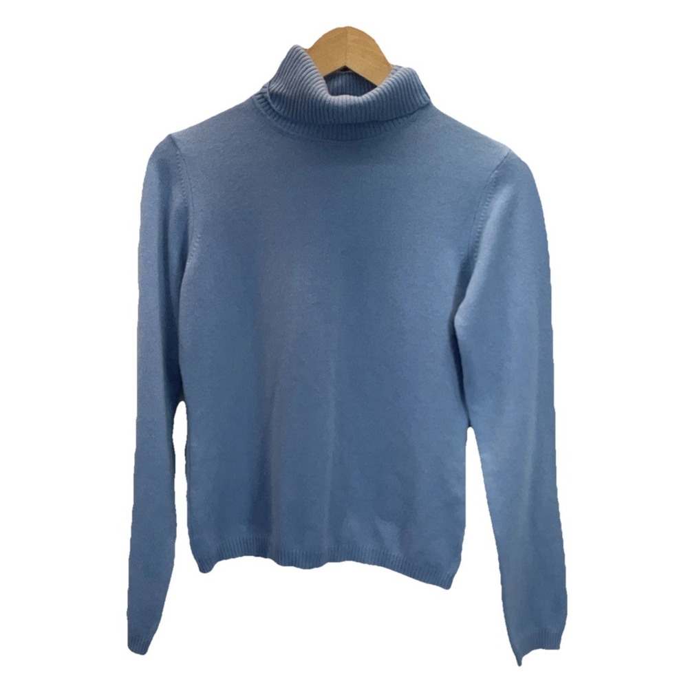I LEVRIERI Italy Womens 100% Light Blue Turtleneck Pullover Sz S Quiet Luxury